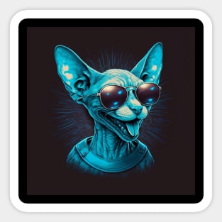 Illustration of a sphinx cat with tongue sticking out and glasses Sticker